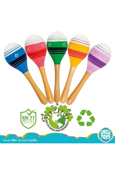 Circle Toys Set of 2 Wooden Maracas - Catch the Rhythm