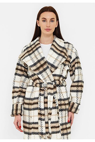 MODATALİKA Modatalika Kadın Ekose Desen Uzun Kaban