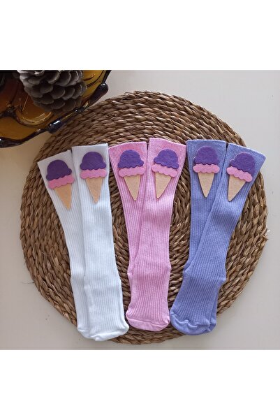MARS BABY جوارب للركبة على شكل آيس كريم باللون الأبيض والوردي والأرجواني للفت...