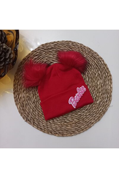MARS BABY قبعة صغيرة للفتيات الصغيرات مع شكل باربي أحمر - كرة مزدوجة