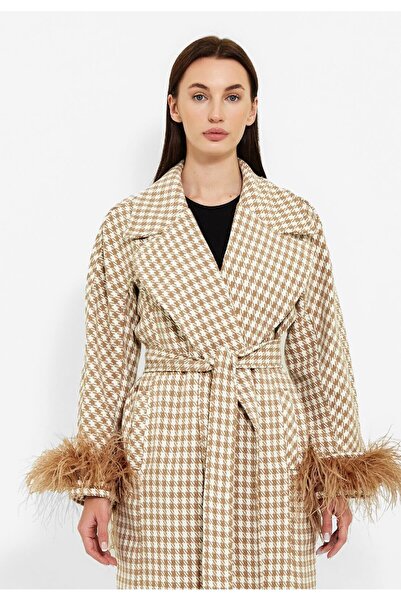 MODATALİKA Modatalika Kadın Pötikareli Tüy Detaylı Kaban