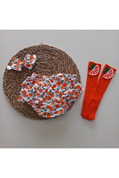 MARS BABY طقم جوارب وتنورة مكشكشة منقوشة باللون البرتقالي للفتيات الصغيرات