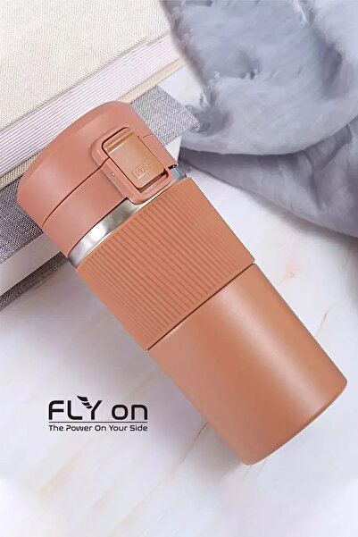 FLYON Sızdırmaz Paslanmaz Çelik Kaydırmaz Lastikli İç Kısmı Süzgeçli Araç Ofis Çay Kahve Termos Mug 400 ML