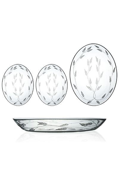 DECOCIA Set of 3 Oval Glass Salad Serving Plates with Shoot Pattern