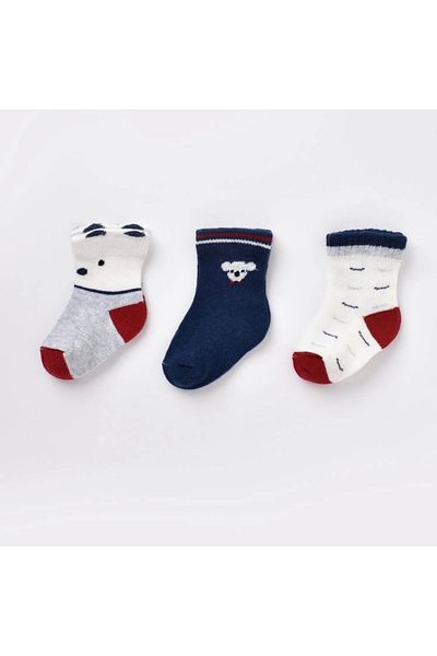 Bibaby Biorganic Bow Tie Koala Men's 3-Piece Socks 68447 Navy Blue