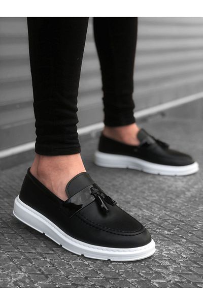 BOA Ba0005 Laceless High Sole Classic Tasseled Corcik Men's Shoes Black White