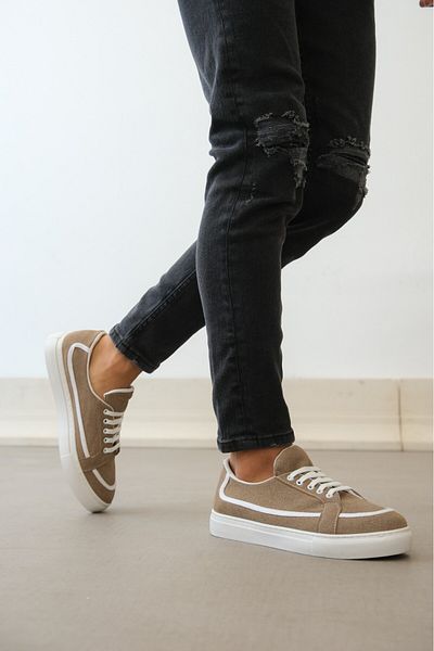 BOA BA0351 BOA - Mink Colored Leather Sneakers, Casual Powder Laced