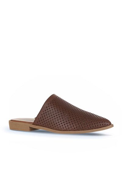 Bueno Shoes Γυναικείες φλατ δερμάτινες παντόφλες καφέ - 01wa9200