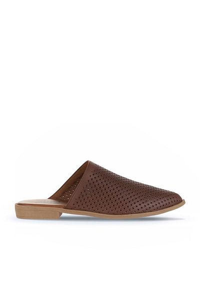 Bueno Shoes Γυναικείες φλατ δερμάτινες παντόφλες καφέ - 01wa9200