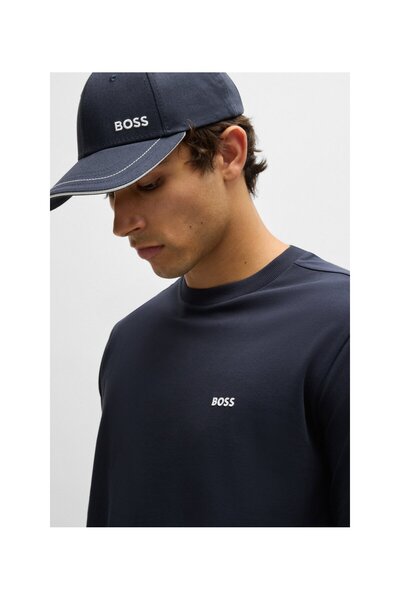 BOSS Běžného střihu pružné bavlněné tričko s logem v kontrastní barvě