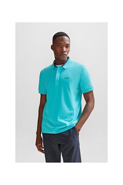 BOSS 3B şerit yakalı esnek pamuklu polo yaka tişört