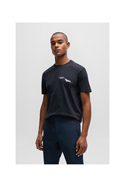 BOSS Bisiklet yakalı ve mevsimsel desenli pamuklu penye tişört