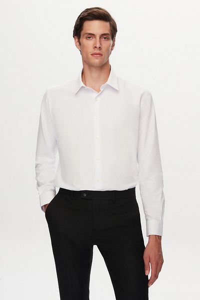 Twn Λευκό Slim Fit Dobby πουκάμισο