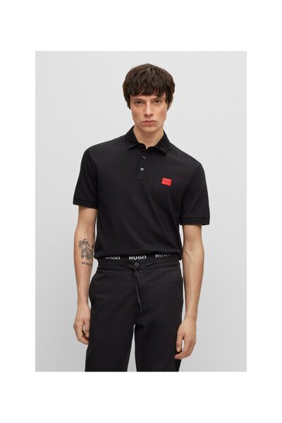 HUGO Polo Tişört Pamuklu Pike Kırmızı Logolu Dar Kesim