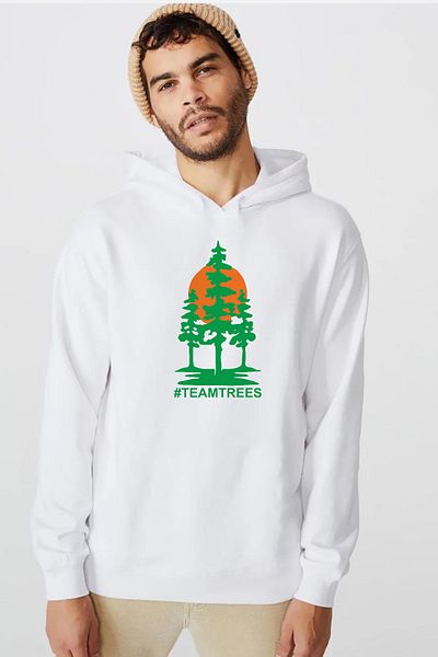 Tshirthane Ανδρικό φούτερ με κουκούλα 3 κορδονιών Mr Beast Team Trees White