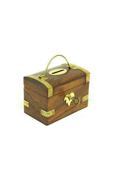 Genel Markalar Kumbara Kilitli Ahşap Kutu Kumbara Hediyelik (Knm-H0071) (925925)
