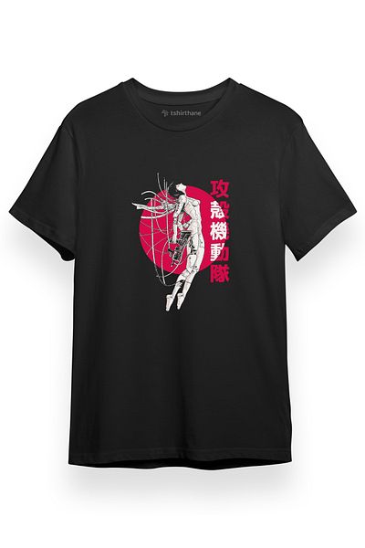 Tshirthane Ghost in the Shell Anime Ροζ Λευκή Αφίσα_1 Μαύρο κοντομάνικο ανδρικό μπλουζάκι