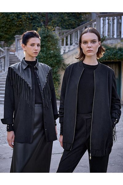 Kayra Black Suede Tunic - Tassel Detailed