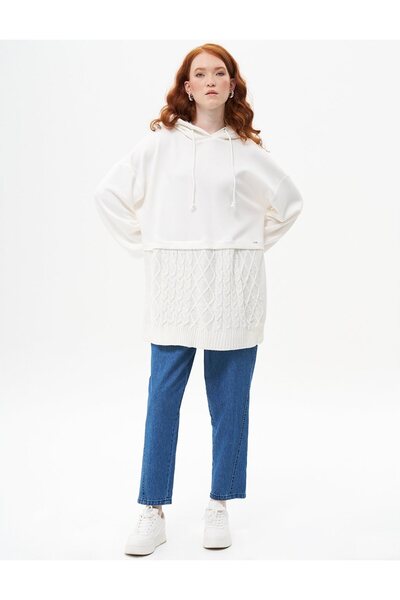 Kayra Triko Garnili Sweatshirt Ekru