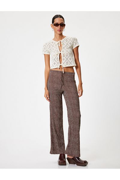 Koton High Waist and Lace-up Wide Leg Casual Pants