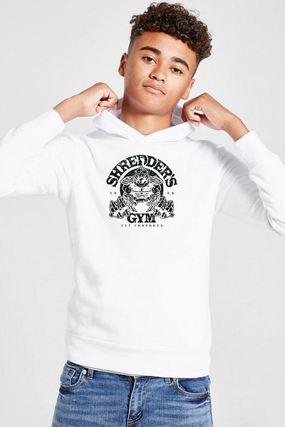 Tshirthane Φούτερ με κουκούλα Ninja Turtles Shredder's Gym White Παιδική κουκούλα 3 ιπποδρομιών