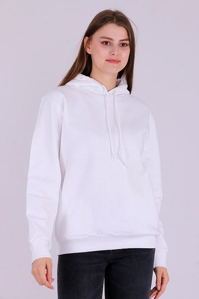 Tshirthane Λευκό Basic Oversize Γυναικείο φούτερ με κουκούλα με κουκούλα 3 κλωστών