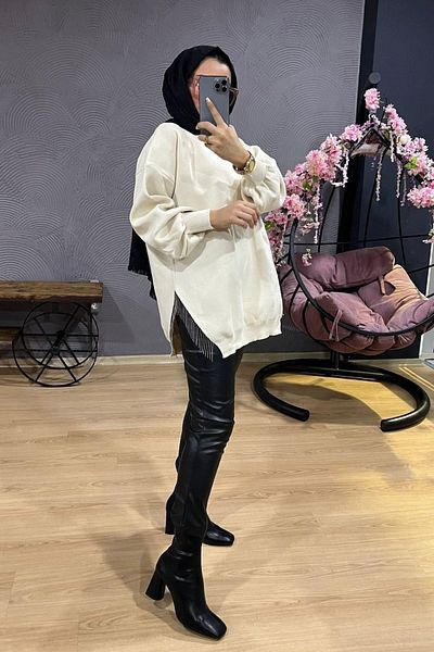 MERVEN AKYÜZ Semi-Chain Knitwear Tunic White