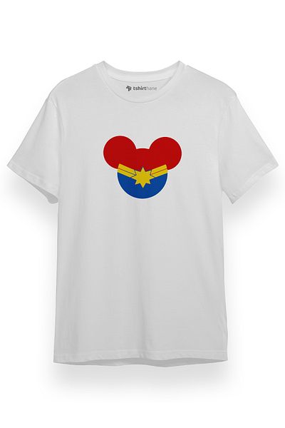 Tshirthane Ανδρικό μπλουζάκι Captian Marvel Mouse Head Λευκό κοντομάνικο