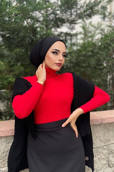 MERVEN AKYÜZ Red Fisherman Knitwear Sweater