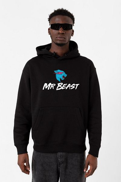 Tshirthane Ανδρικό φούτερ με κουκούλα Mr Beast Black 3ip