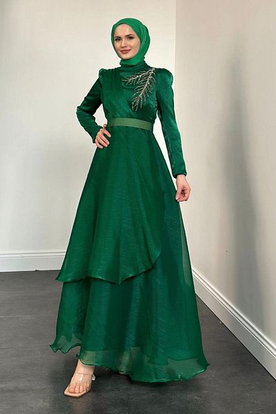 KaSheHa Ervah Stone Detail Evening Dress Green