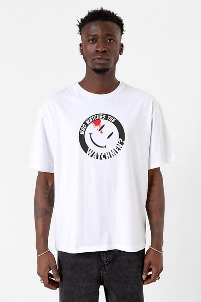 Tshirthane Watchmen Who Watches The Watchmen Λευκό ανδρικό μπλουζάκι μεγάλου μεγέθους