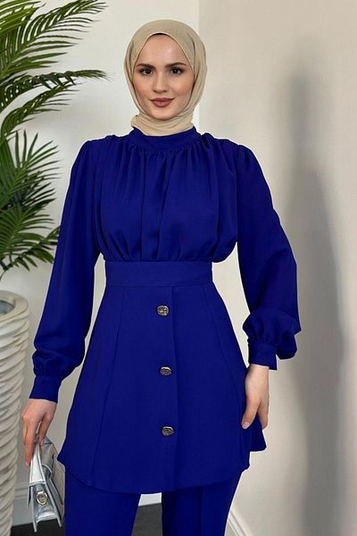 mervenakyuz Saks Blue Buğlem Pants Set