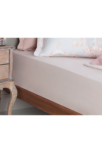 Madame Coco Manon King Size Plus 100% Cotton Ranforce Fitted Sheet - Light Powder