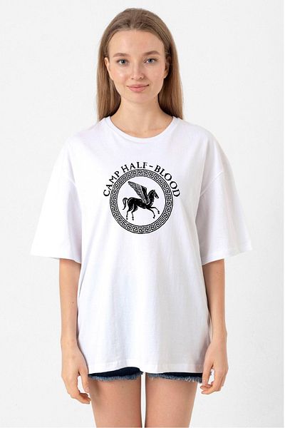 Tshirthane Percy Jackson Camp Half Blood White Women's Oversize T-shirt