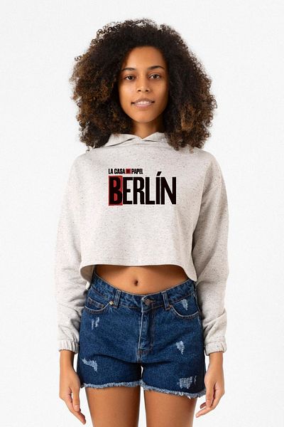 Tshirthane La Casa De Papel Berlin White Melted Women's Crop Hoodie