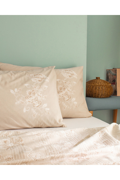 Madame Coco Berne Tek Kişilik Pamuklu Ecocell Baskılı Pike Takımı - Bej