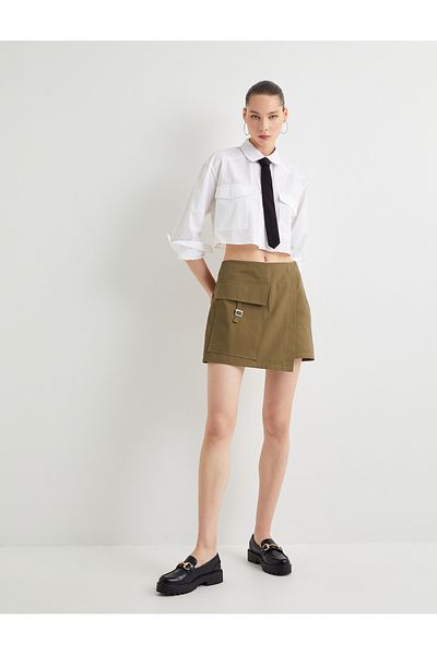 Koton Cargo Shorts Skirt Double Breasted Belt Detailed Pocket Slim Fit