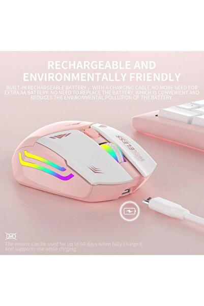 Blackbird Game Center Blic Bwm1 Pembe Rgb Şarjlı Kablosuz 1600dpı Işıklı Kablosuz Mouse