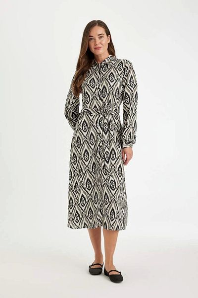 DeFacto D3701 - Patterned Shirt Collar Long Sleeve Maxi Dress