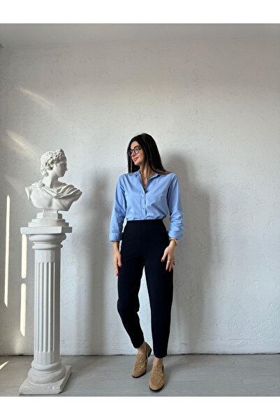 Bade Butik Тъмносини панталони Shalwar Mona с еластична талия