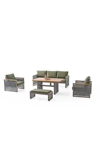 ReHome Nev Ada Alüminyum Bahçe Oturma Grubu | 3+1+1+bench+masa Bahçe Takımı