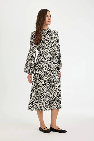 DeFacto D3701 - Patterned Shirt Collar Long Sleeve Maxi Dress