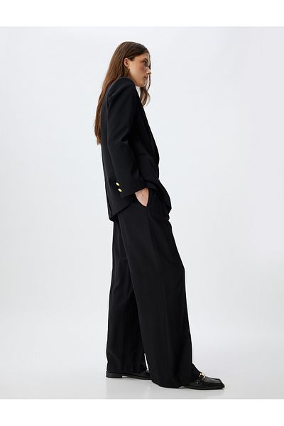 Koton Pleat Detailed Wide Leg Viscose Fabric Trousers with Pockets