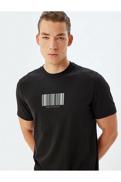 Koton Crew Neck Slogan Printed Cotton T-Shirt