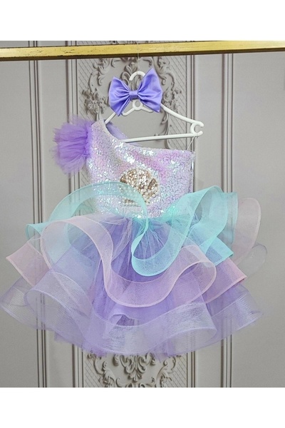 ELLUSSİ Kız Çocuk Lila Deniz Konsepti Deniz Kabuğu Figür İşlemeli Tek Omuz Ka...