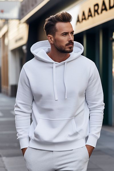 SadeRenk Men's White Hooded Sweatshirt