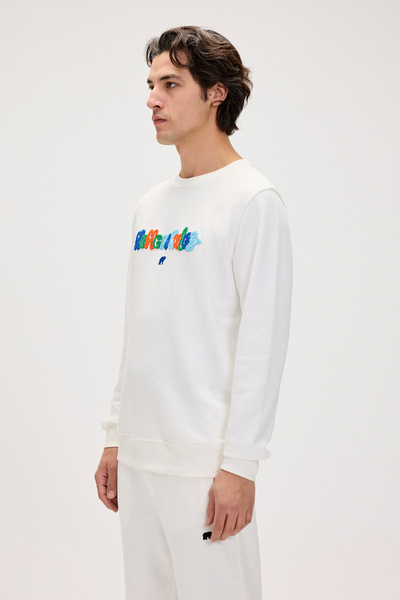 Bad Bear Furry Beyaz Erkek Baskılı Sweatshirt