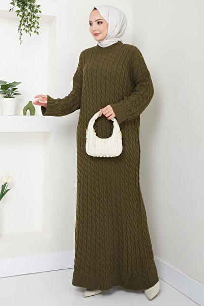 hafsamina Πλεκτό Φόρεμα Πλεκτομηχανής Χακί HM2526