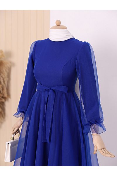 Modamorfo Saks Blue - Βραδινό φόρεμα από τούλι με φύλλα και φουσκωτά